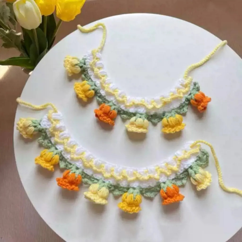 Elegant Tulip Crochet Pet Necklace/Collar for Dogs and Cats