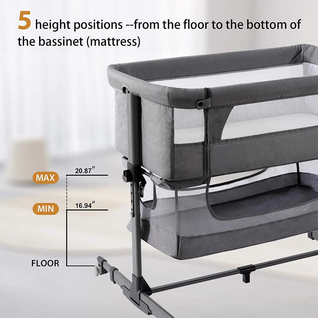 Nordmiex Baby Bassinet 3 in 1 Adjustable Bedside Sleeper Bed for Infant Baby with Breathable Net, Gray