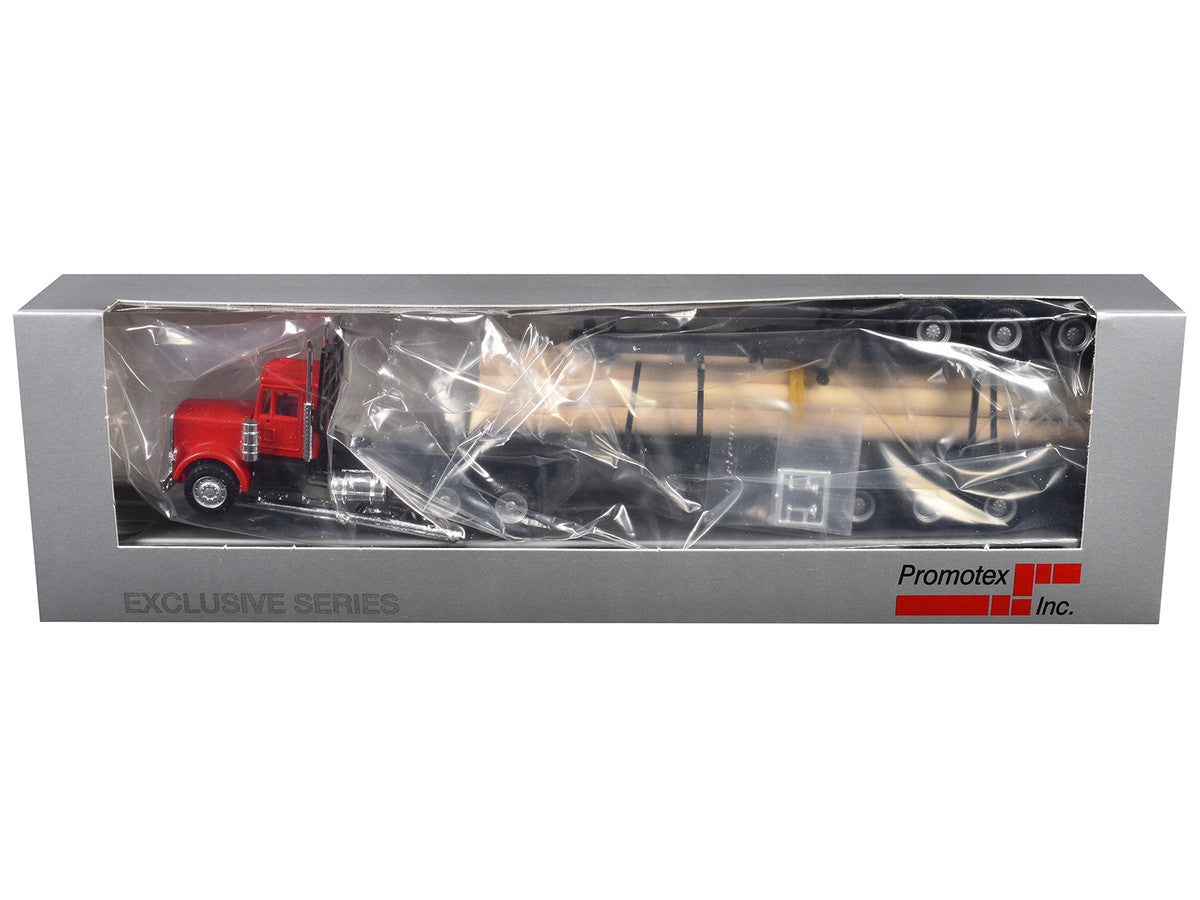 Peterbilt Super B Log Truck and Trailer Red with Log Accessories 1/87 (HO) Plastic Model Car by Promotex