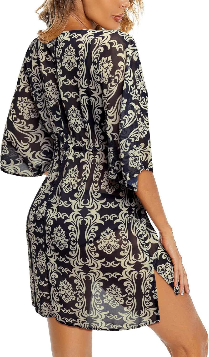 Newshows Women Swim Cover up Summer Swimsuit Hawaiian Beach Bikini Swimwear Chiffon Bathing Suit Tunic Dress (Floral 16, Large)