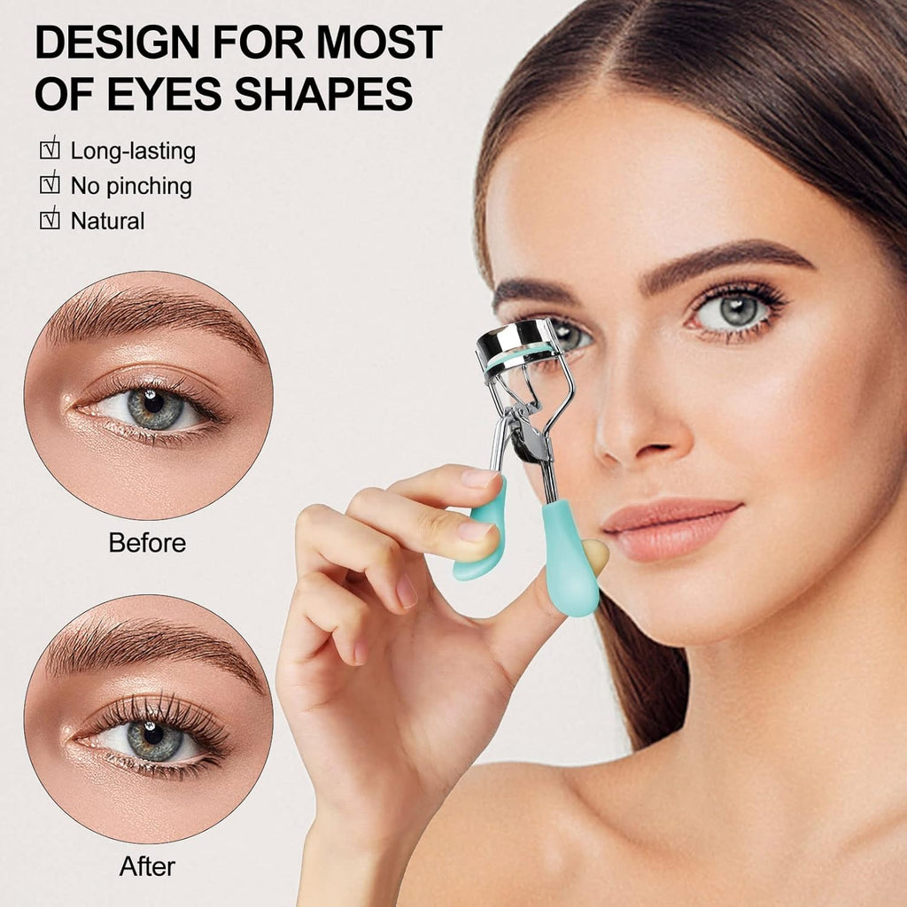 Ultimate Eyelash Curler Set - Includes Comb, Brush & 5 Silicone Refill Pads for All Eye Shapes - Long-Lasting Natural Curls - Perfect Makeup Gift for Women (Blue)