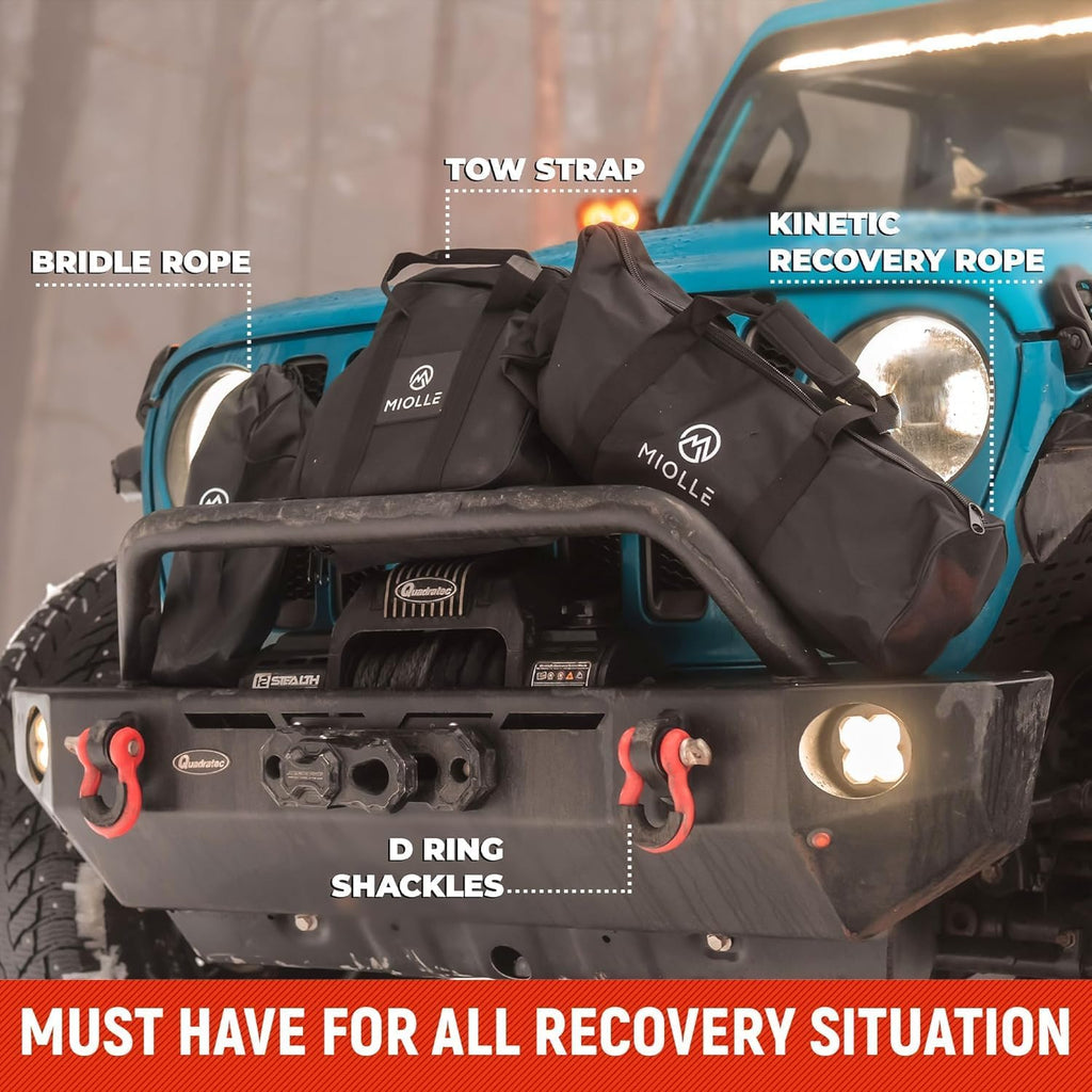 Miollegear Heavy-Duty 4”x30’ Tow Strap Kit - 45000Lbs MBS Recovery Strap with Tow Rope, 2 D-Ring Shackles (MBS 62700Lbs) & Storage Case