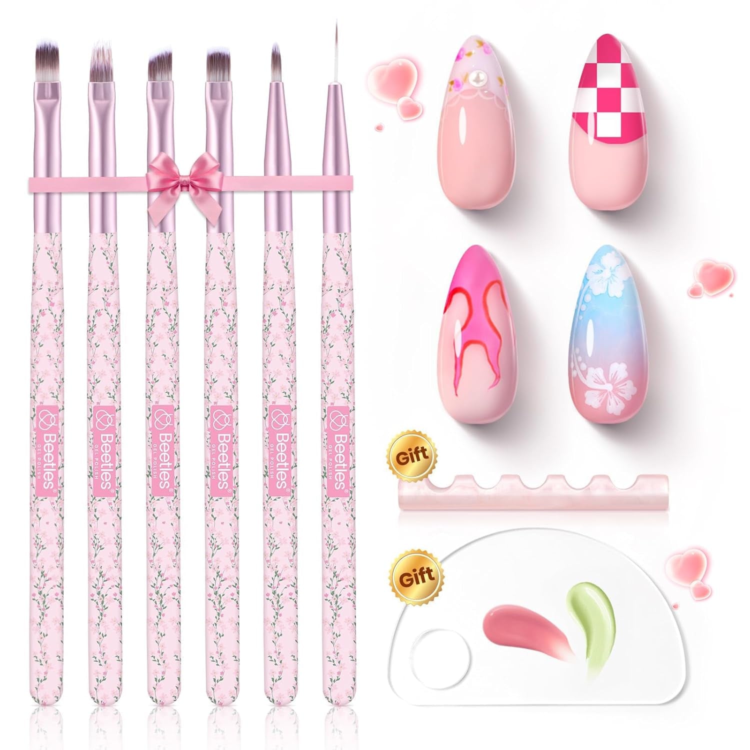 Beetles 6-Piece Nail Art Brush Set - Professional Gel Polish Tools with Wood Alloy Handles for Stunning DIY Manicures, Perfect Gift for Women
