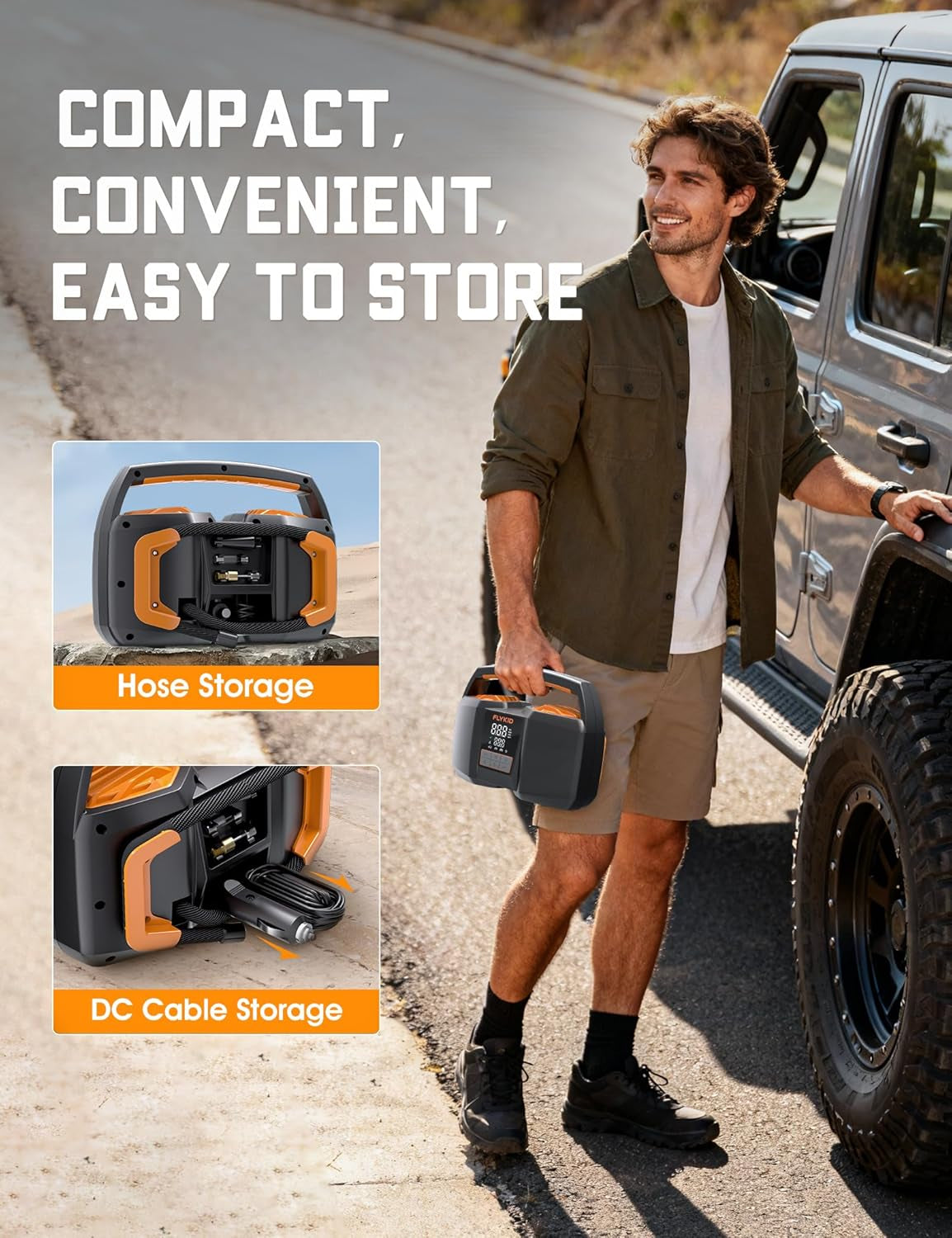 Tire Inflator Portable Air Compressor,Dc 12V Heavy Duty Air Pump for Car Tires with LCD Digital Gauge & Emergency LED Light,150Psi Portable Tire Inflator for Car,Light Truck,Suv Tires,Motorcycles Etc