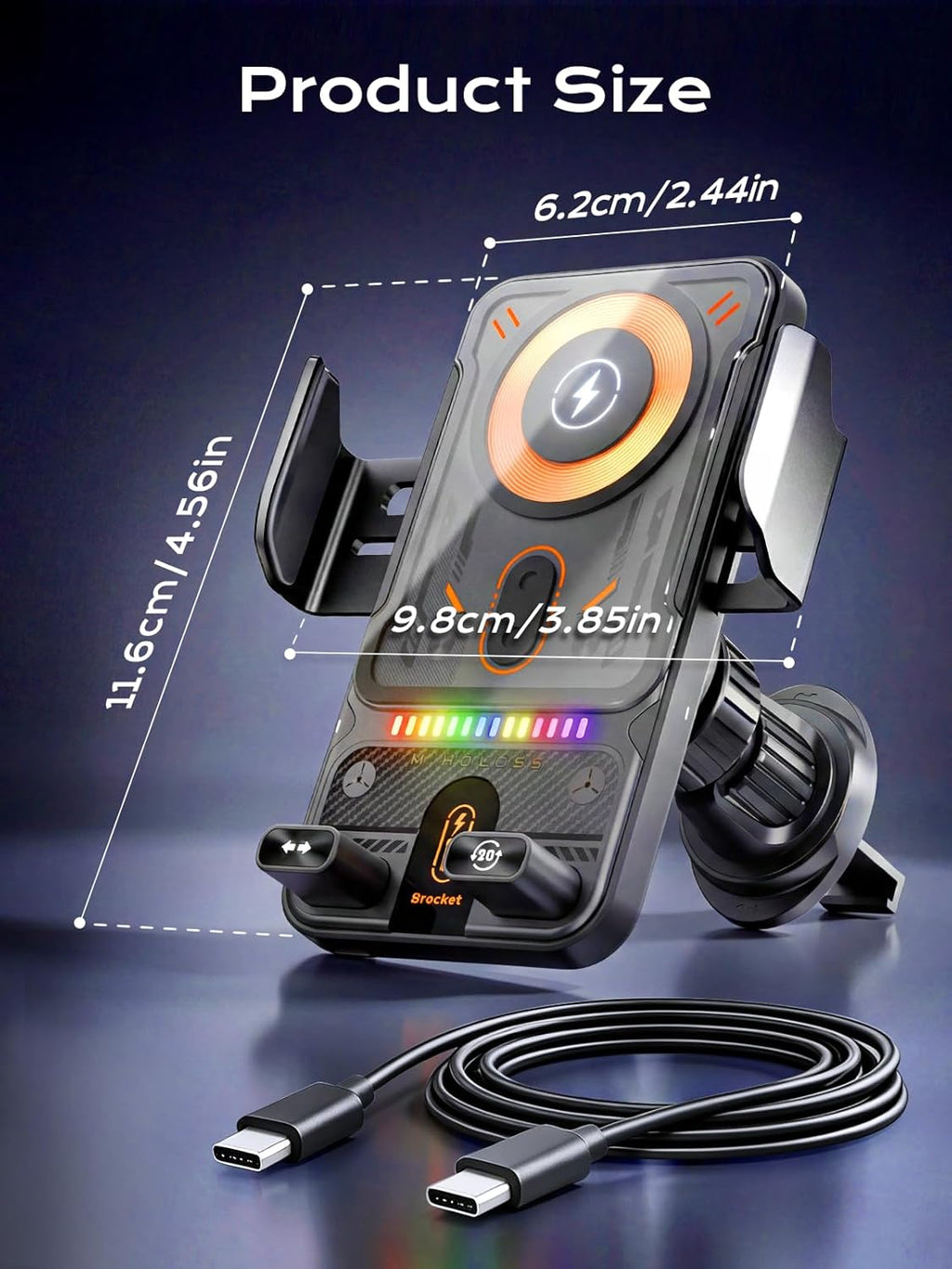 Phone Holders for Car, Cell Phone Mount 15W Wireless Car Charger with Induction Opening and Closing Air Vent Phone Stand with Smart Screen Rotation for Car Truck Accessories Iphone Samsung