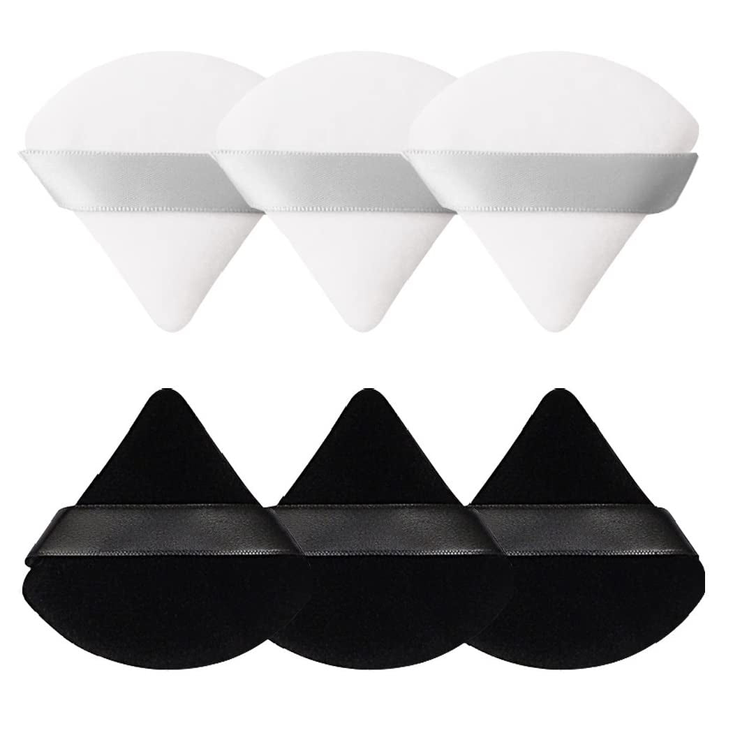 Pimoys 6-Pack Velour Makeup Sponges - Soft Triangle Powder Puffs for Flawless Loose Powder Application (Black)