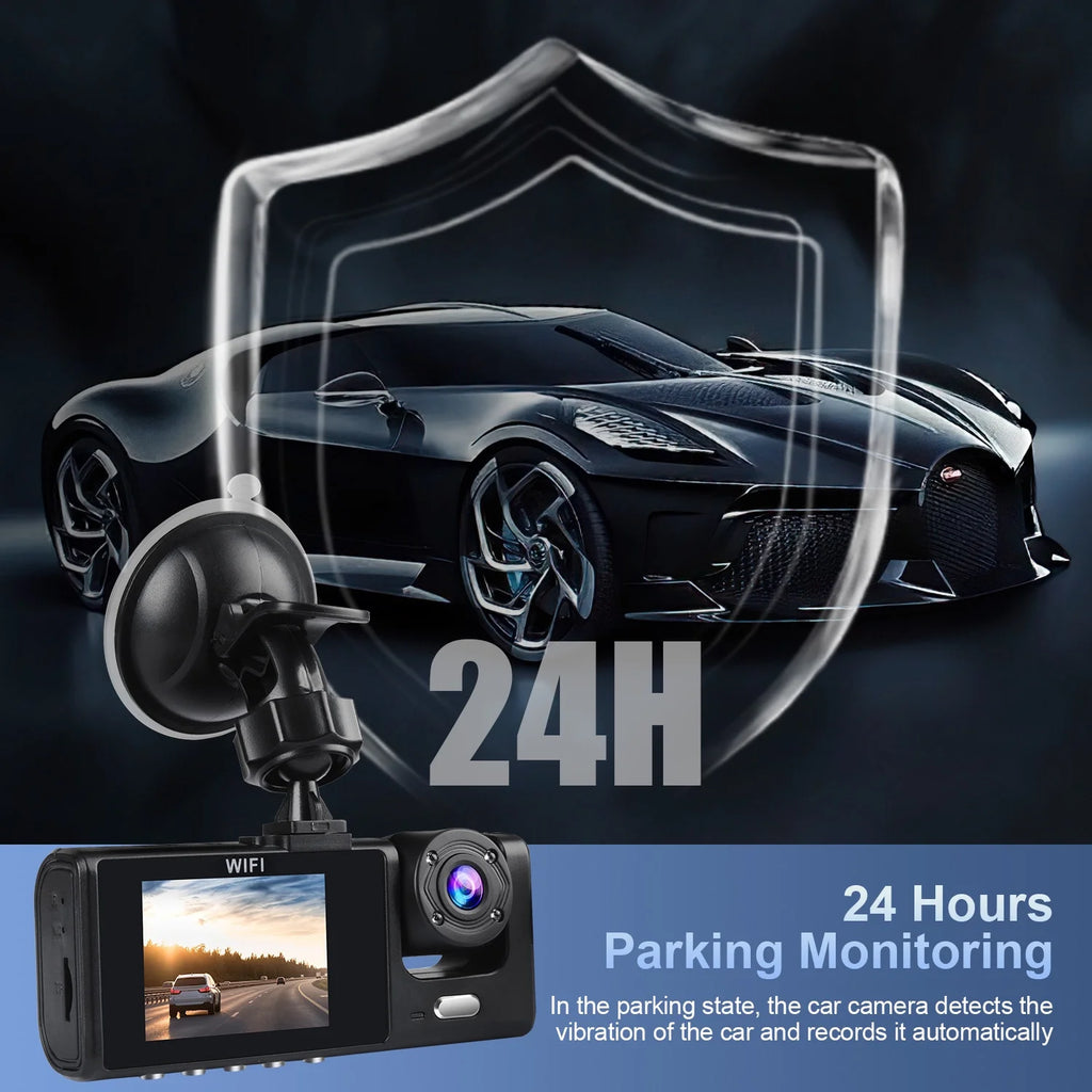 AILKIN Dash Cam Front and Rear,Full HD 1920P/1080P Dash Cam Wifi App 3 Channel Dash Cam Front and Rear inside 170°Wide Angle Loop Recording Dash Camera for Cars with Night Vision