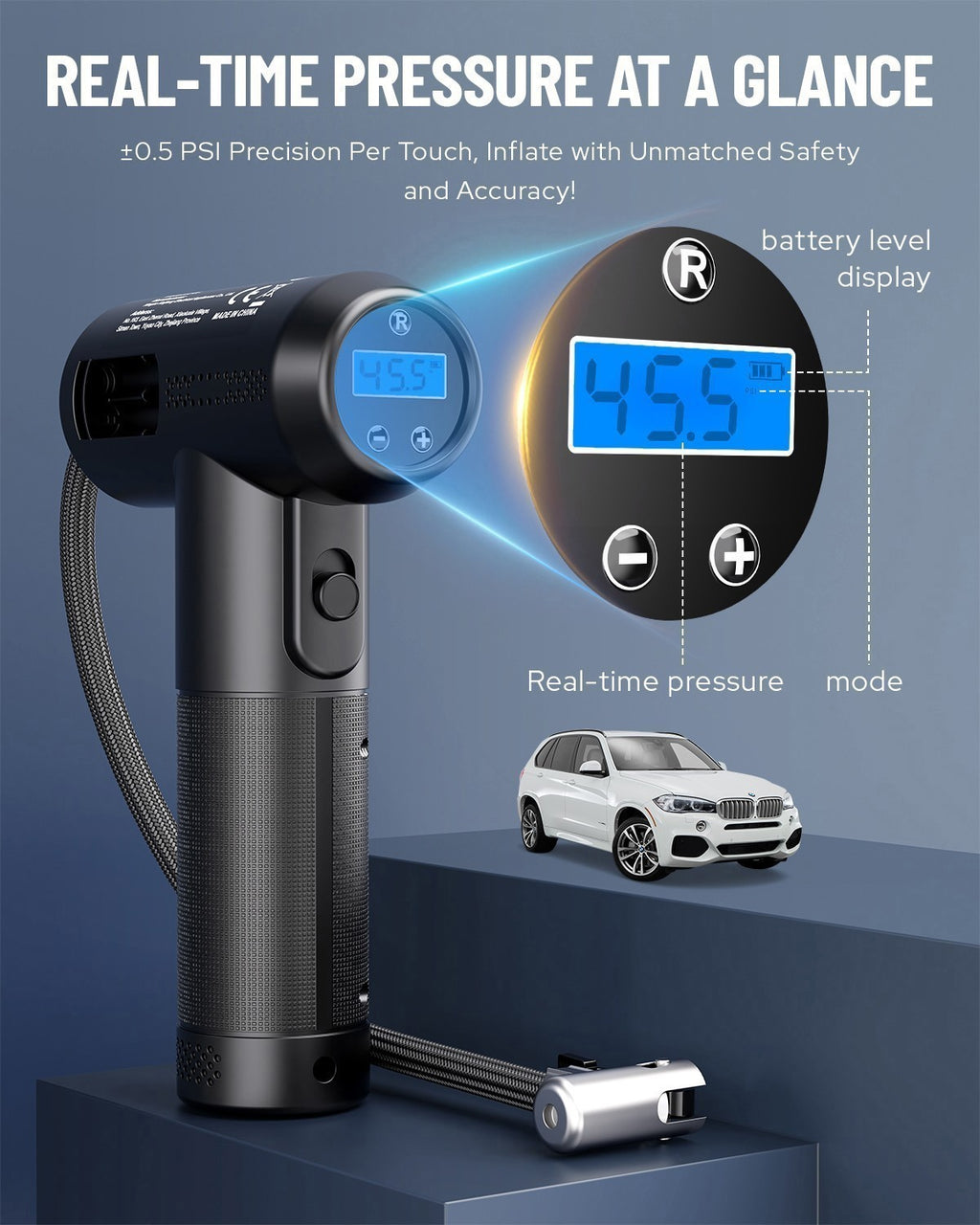 Car Air Compressor USB Rechargeable Cordless Tire Inflator Portable Air Pump