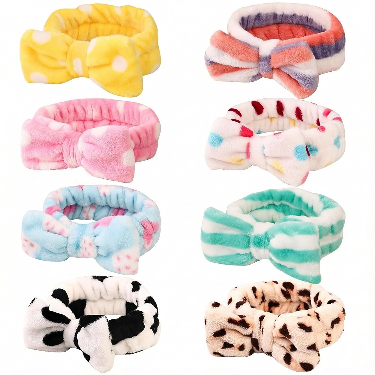 Luxurious 8 Pack Spa Headbands for Women - Soft Bow Skincare & Makeup Accessories, Perfect for Face Washing, Salon Use, Spa Parties, and Ideal Christmas Gifts for Teen Girls