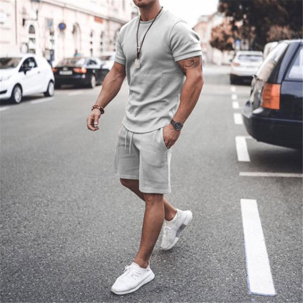 Conjunto De Camiseta Y Shorts De Manga Corta Para Hombre, Ropa Deportiva Casual Con Cuello Redondo Y Músculos, Conjunto Deportivo De 2 Piezas, Atuendos De Verano