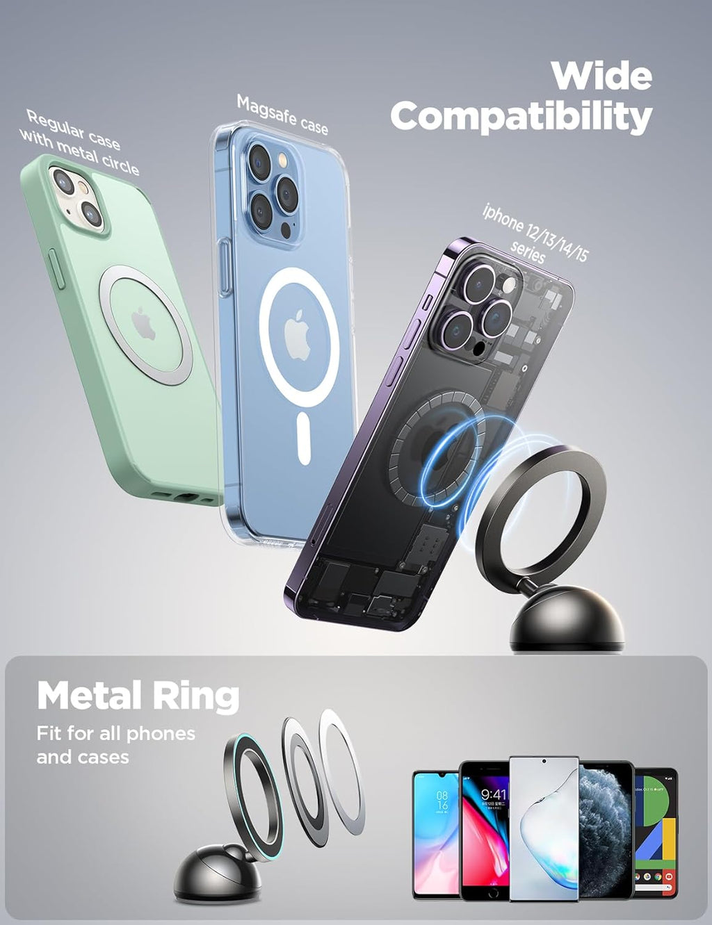 JOYROOM Magnetic Car Mount for MagSafe - All-Metal Strong Magnet Phone Holder for iPhone 16/15/14/13/12 - Perfect for Dash Installation