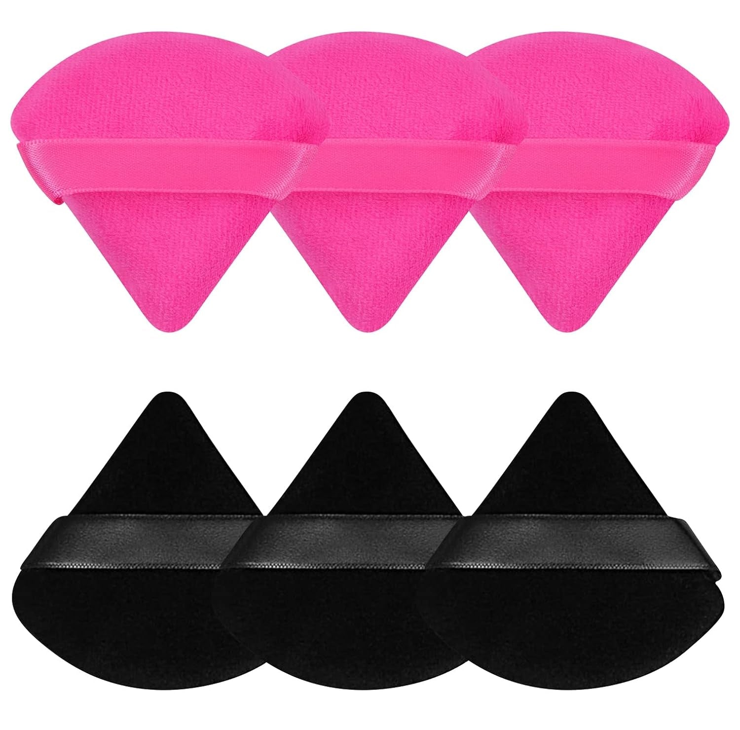Pimoys 6-Pack Velour Makeup Sponges - Soft Triangle Powder Puffs for Flawless Loose Powder Application (Black)
