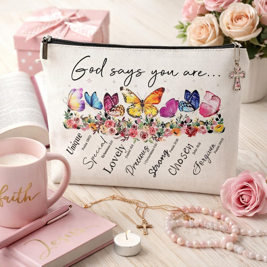 Inspirational "God Says You Are" Cosmetic Bag - Perfect Christian Gift for Women, Mothers, and Sisters - Motivational Travel Pouch with Zipper