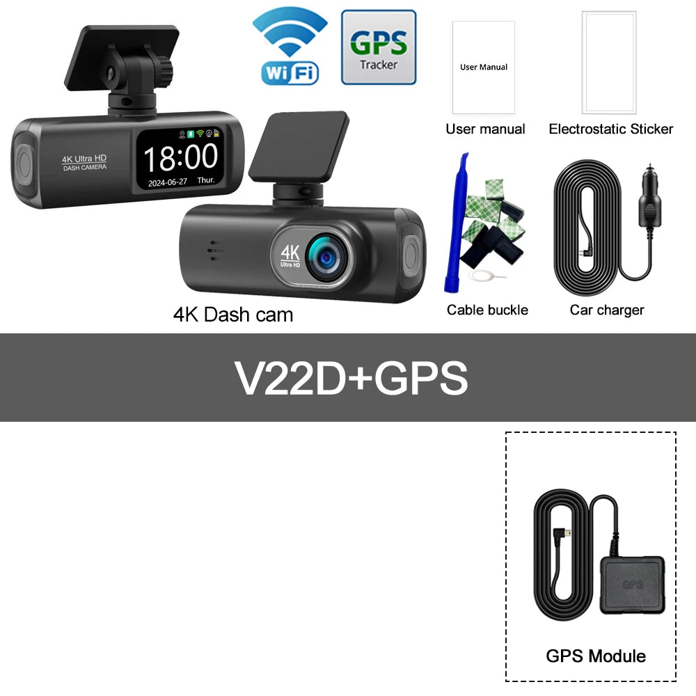 Dash Cam 4K UHD for Car Camera Front Rear Dual Lens with GPS Wifi 24H Parking Mode Night Vision Car DVR Video Registrator