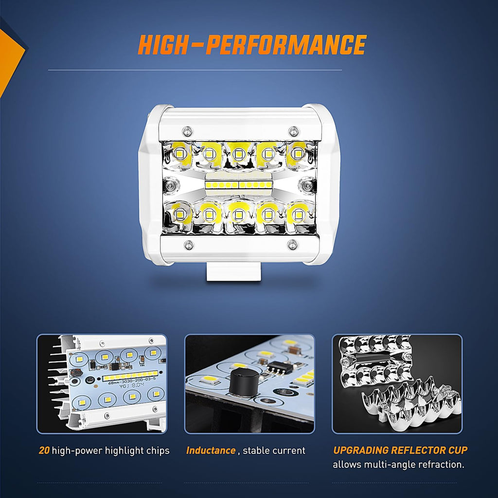 Nilight Marine LED Light Pods Navigation Lights 2PCS 4 Inch White Spot Flood Combo Ponton Boat Deck Dock Lighting for Night Fishing T-Top Stern Yacht Port Sailboat Trucks Tractors
