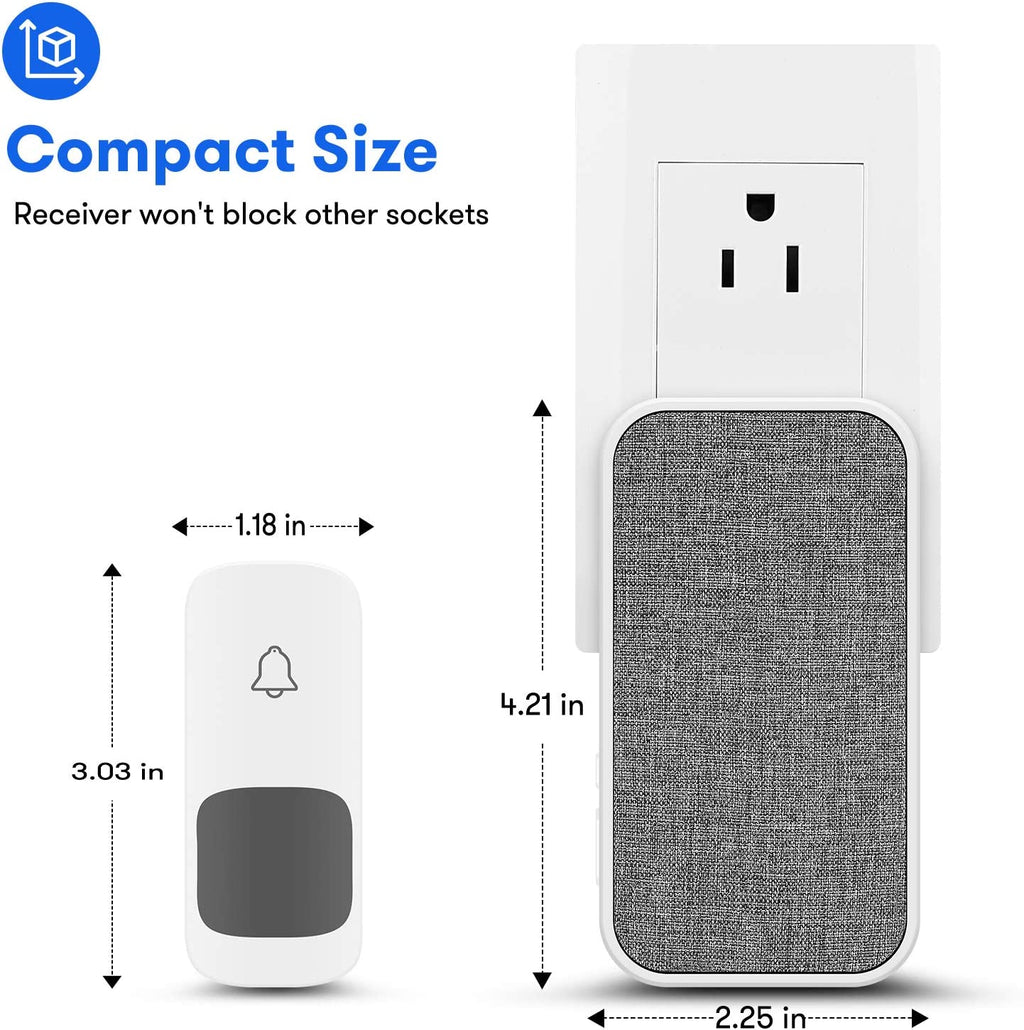Wireless Doorbell, Remote Door Bell Ringer Wireless Long Range 1300FT with Fabric Finish, Coolqiya Portable Wireless Door Bells with 2Pcs Plug-In Doorbell Chime and 2Pcs Waterproof Ringer Button