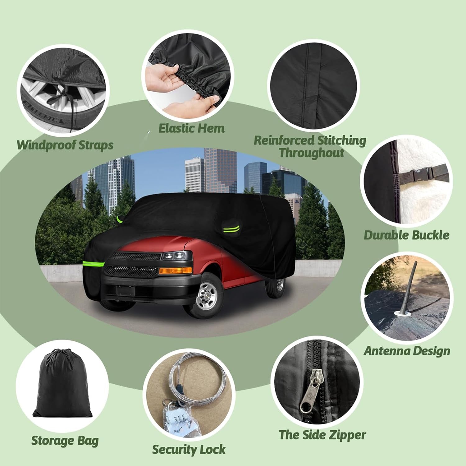 Premium Waterproof Car Cover for 2003-2026 Chevrolet Express & GMC Savana Vans - Ultimate UV, Rain, Dust & Snow Protection with Zipper Door & Windproof Straps
