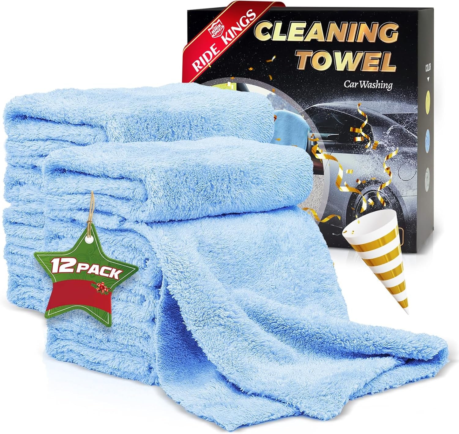 Ultra-Soft Microfiber Car Wash Drying Towels - 450GSM Lint-Free, Extra Absorbent Coral Fleece Cloths for Detailing - 16" x 16", 12 Pack, Blue