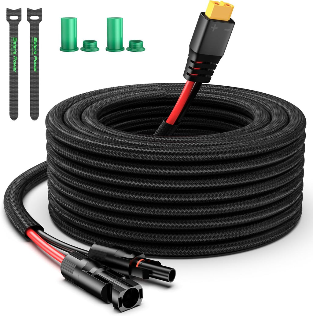 Bateria Solar Charge Cable to XT60 Adaptor and Solar Connectors - 12AWG 10FT for Solar Panels and RV Station