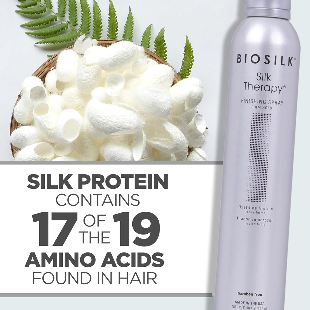 Biosilk Silk Therapy Firm Hold Hairspray - Long-Lasting Style, Brilliant Shine, Touchable Finish, Sulfate-Free, Paraben-Free, Cruelty-Free, 10 Oz