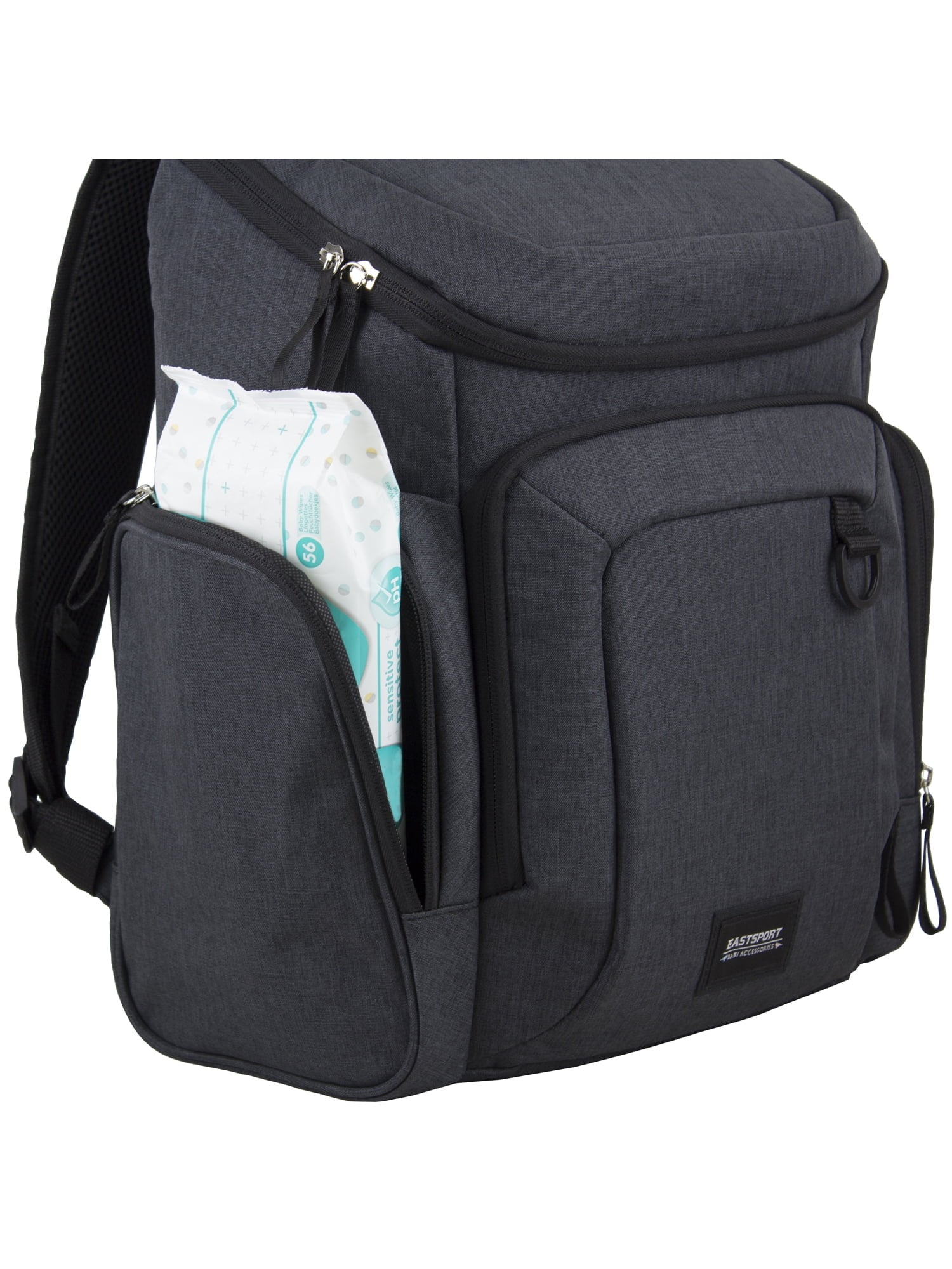 Eastsport Wooster St. Diaper Backpack, Large Capacity, Dark Grey with Changing Pad, Stroller Straps, and Insulated Pockets