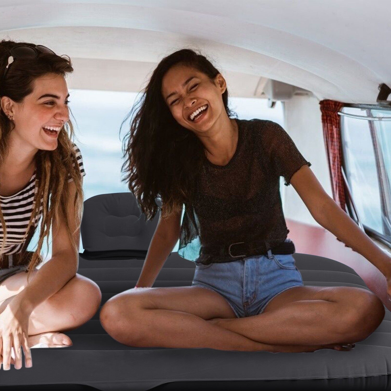Inflatable Travel Car Mattress with Air Bed for Back Seat Comfort, Includes Two Pillows and Pump