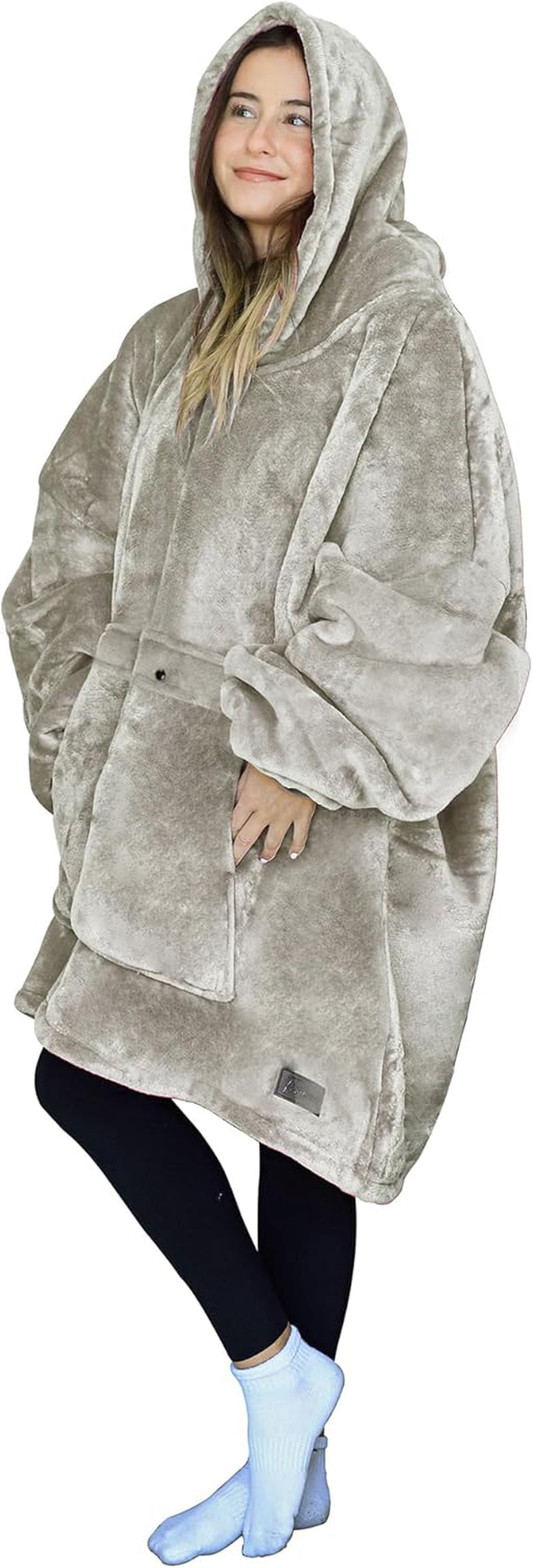 Cozy Up with Tirrinia Extra Long Oversized Sherpa Hoodie Blanket - Perfect Christmas Gift for Men, Women, and Teens in Grey!