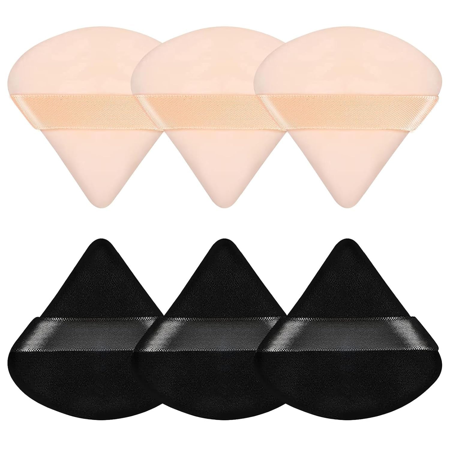 Pimoys 6-Pack Velour Makeup Sponges - Soft Triangle Powder Puffs for Flawless Loose Powder Application (Black)