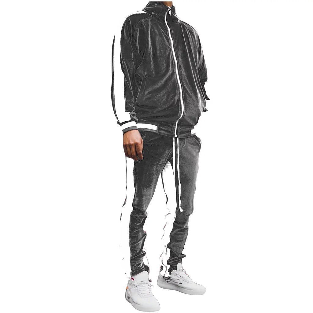 Conjunto Deportivo De Terciopelo Para Hombre, 2023 Conjunto Deportivo De Terciopelo Para Hombre 2 Piezas Invierno Cálido Chaqueta Con Cierre Completo Pantalones De Conjunto Deportivo Ropa Deportiva De Fitness Conjunto De Sudadera Y Jogger