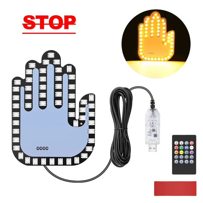 Colorful LED RGB USB Gesture-Controlled Car Light - Middle Finger Hand Lamp for Trucks and Vehicles