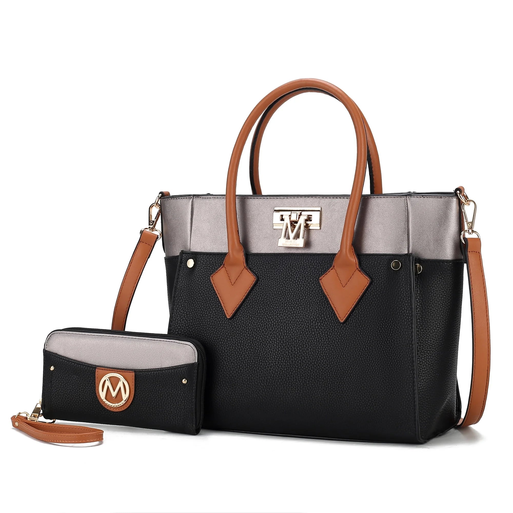 MKF Collection Brynlee Women'S Tote Bag & Wristlet Wallet, Crossbody Purse Handbag 2 Pcs by Mia K - Navy