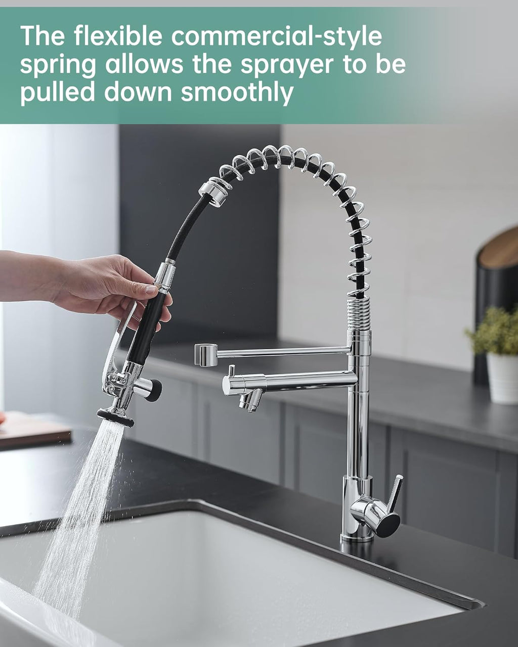Fapully Commercial Chrome Kitchen Faucet with Pull-Down Sprayer - Stylish & Functional Design