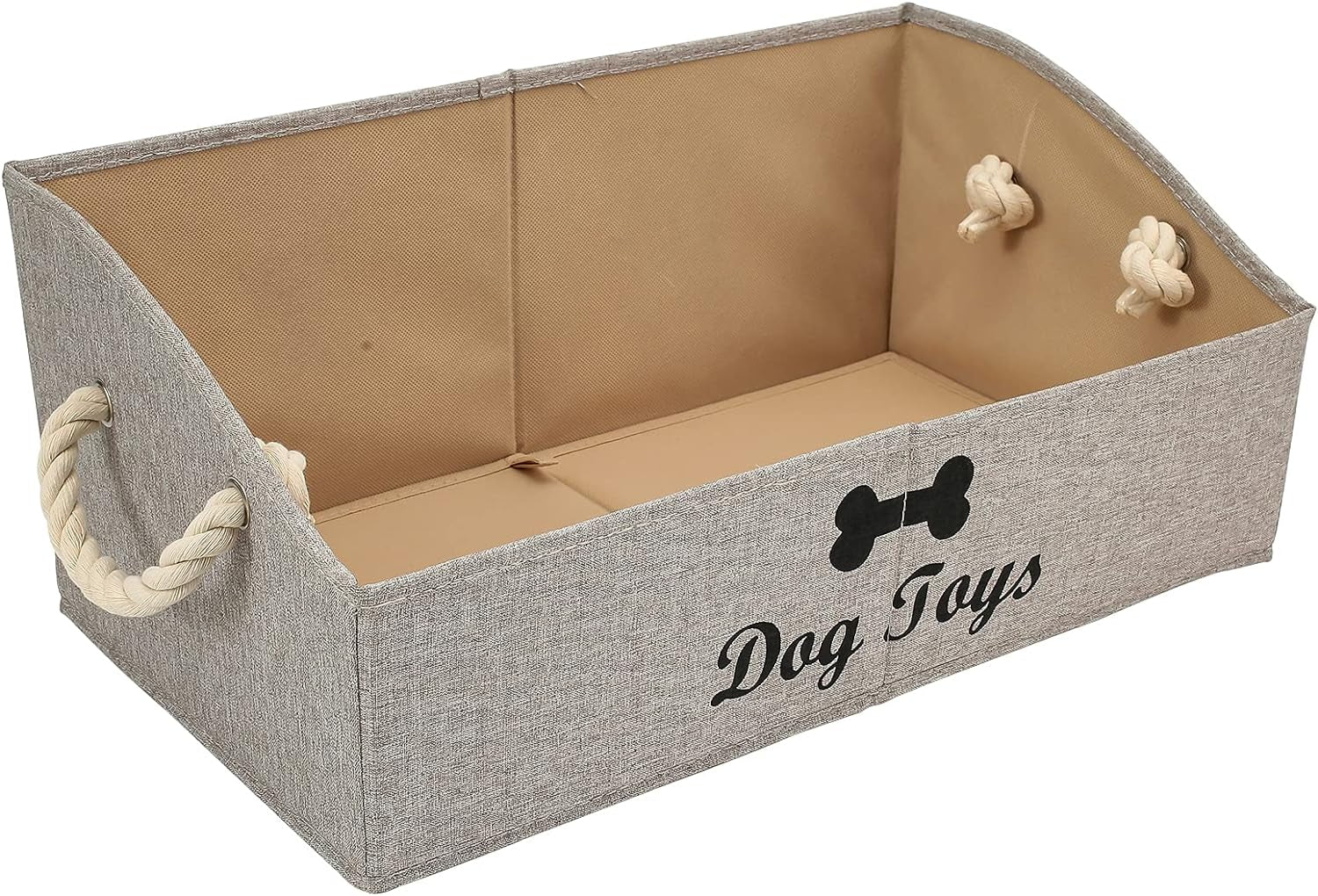 Geyecete Foldable Large Dog Toy Storage Bins - Stylish Gray Organizer with Rope Handle for Collapsible Shelving