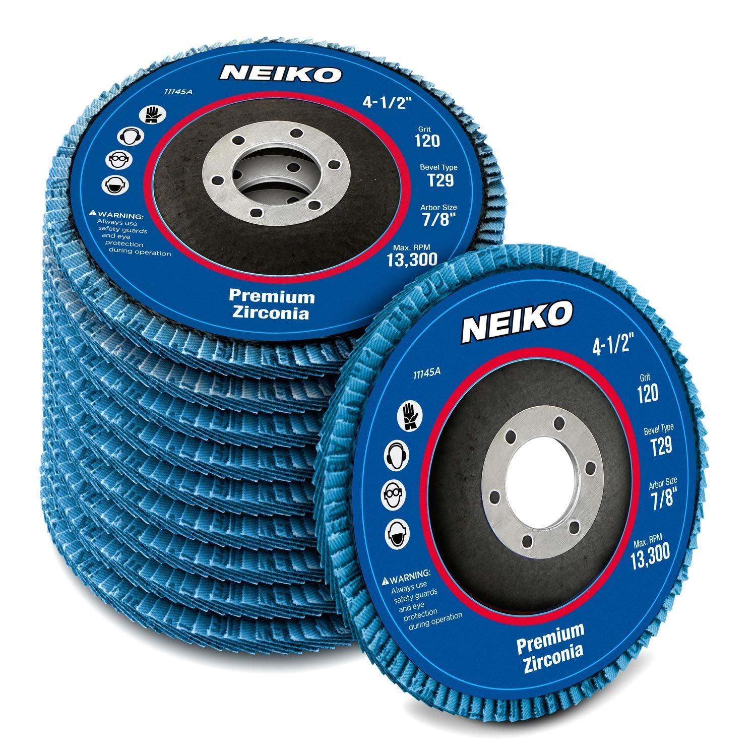NEIKO 11107A 10-Pack 4-1/2" Aluminum Oxide Flap Discs - 60 Grit Grinding Wheels for Angle Grinders, Perfect for Wood & Metal Sanding