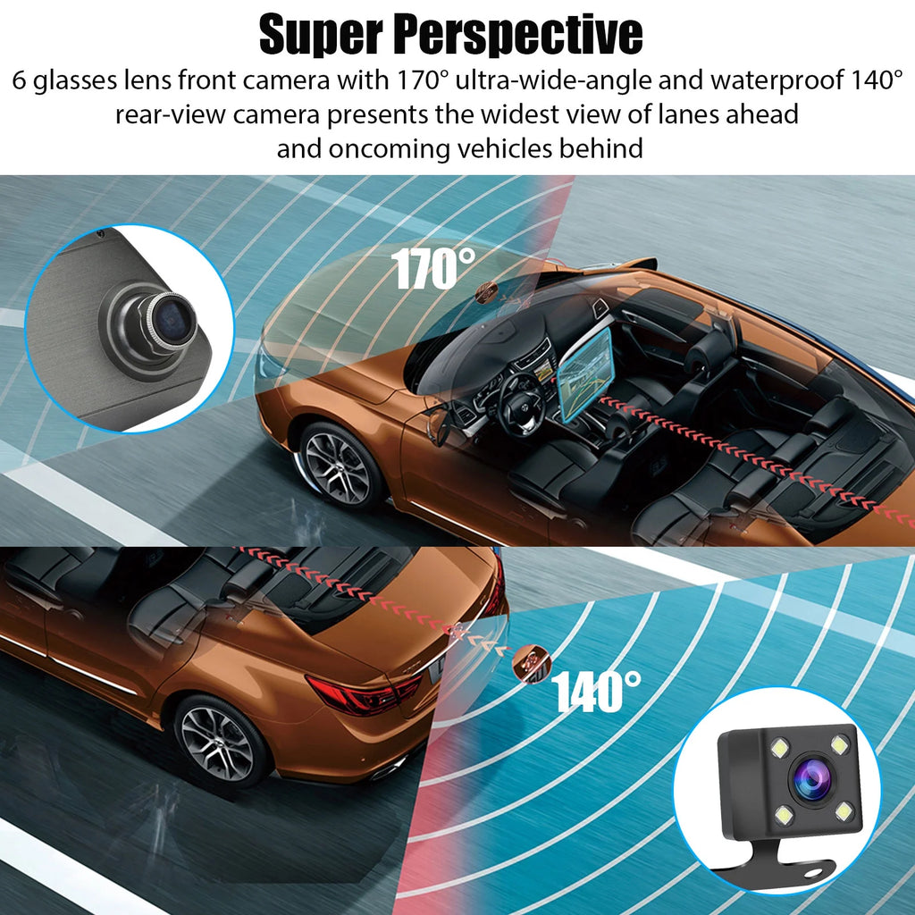 Eeekit 1080P Mirror Dash Cam Backup Camera, Front and Rear View Dual Camera with Night Vision, 7" Touch Screen, 32GB TF Card Supported
