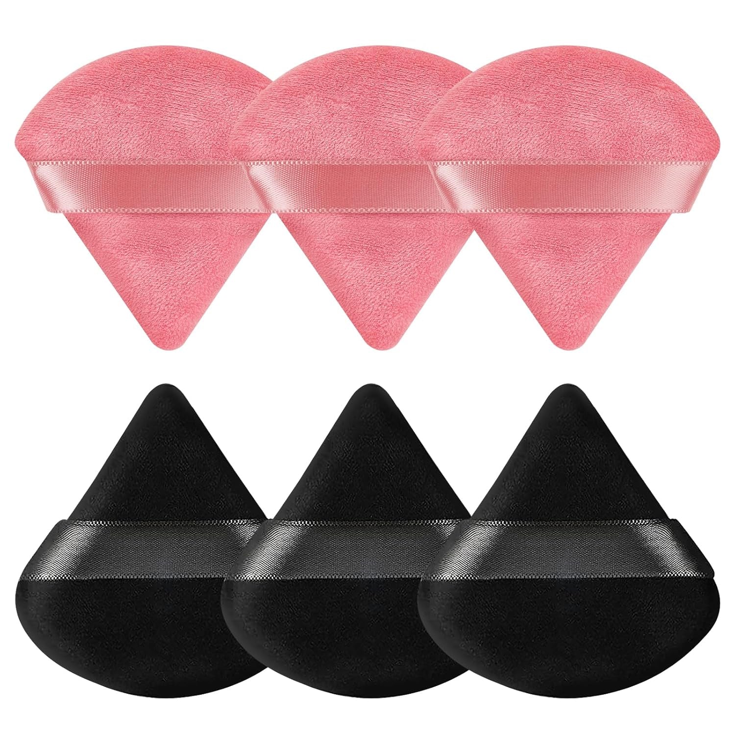 Pimoys 6-Pack Velour Makeup Sponges - Soft Triangle Powder Puffs for Flawless Loose Powder Application (Black)