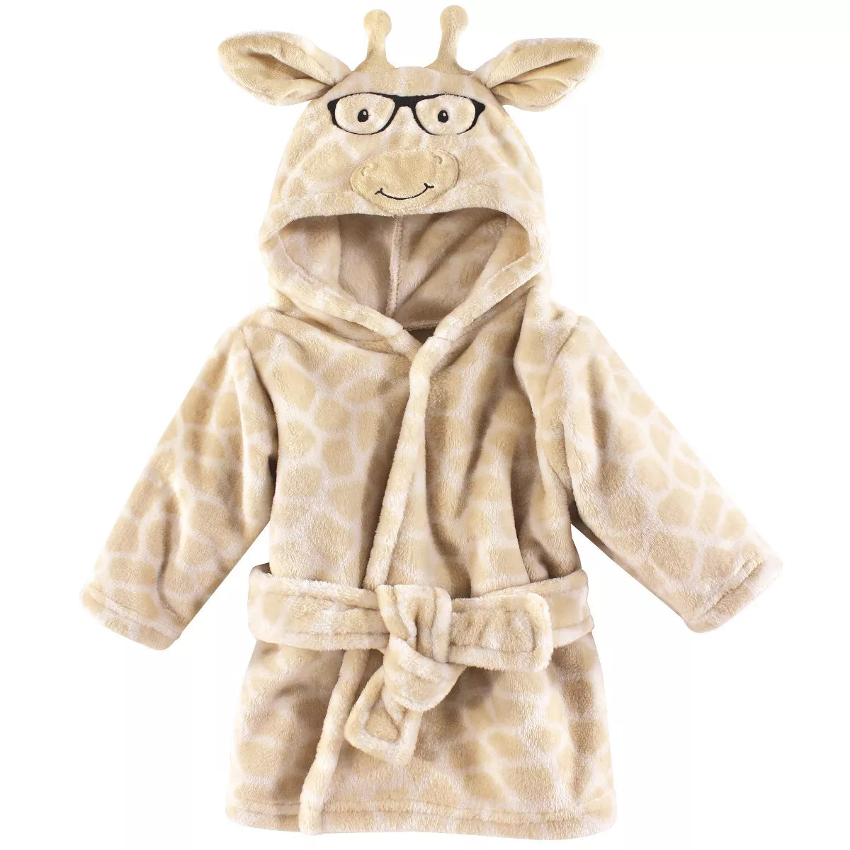 Hudson Baby Infant Plush Animal Face robe, Nerdy Giraffe, 0-9 Months