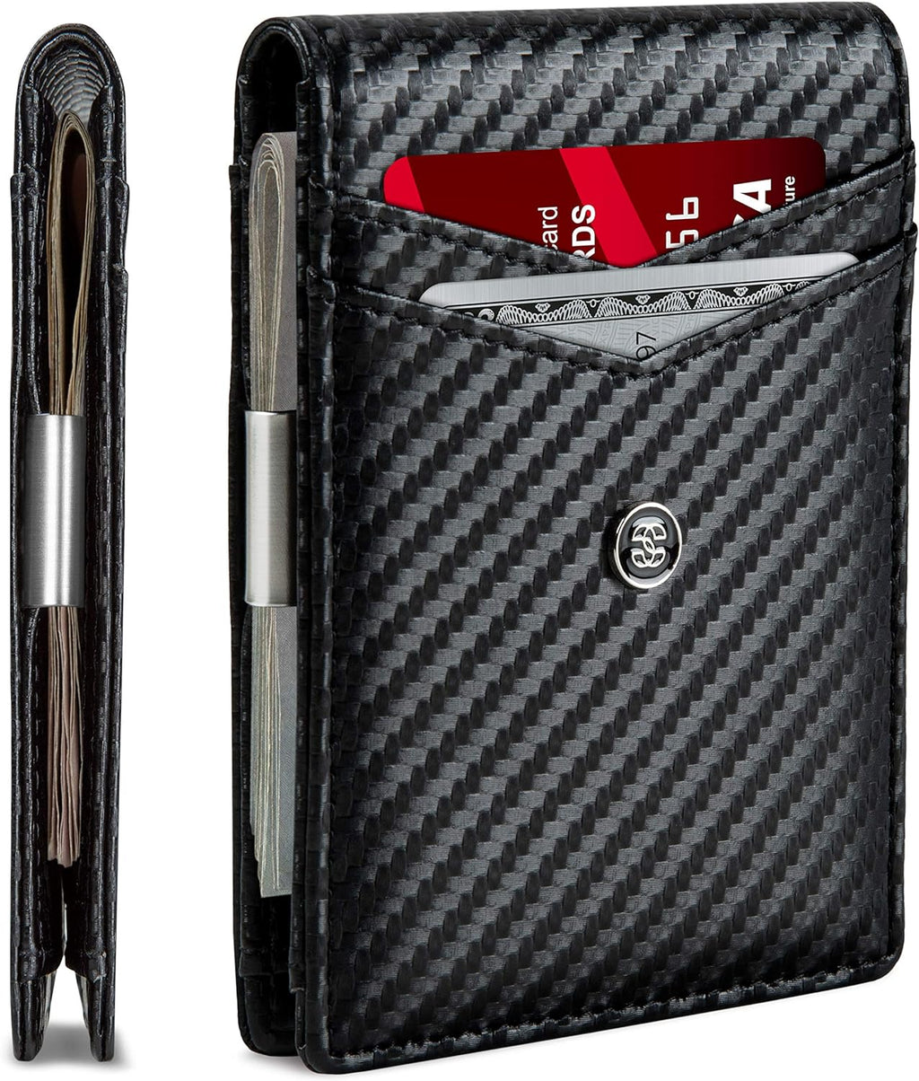 Suavell Slim Wallets for Men. Minimalist Bifold Wallet with Money Clip & ID Window. RFID Blocking Credit Card Holder Front Pocket Wallet, Gifts for Men - Husband Father on Birthday Anniversary.