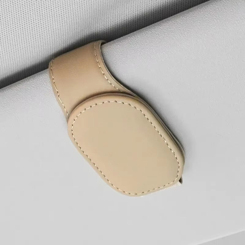 Premium Universal Car Sun Visor Eyeglass Hanger Clip - Magnetic Leather Glasses Holder & Multi-Function Storage Solution