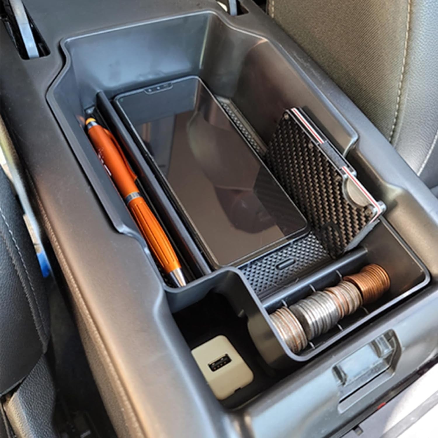 Upgrade Your Chevy Colorado/GMC Canyon 2015-2022 with PIMCAR Center Console Organizer - Stylish Black Armrest Insert Tray for Extra Storage!