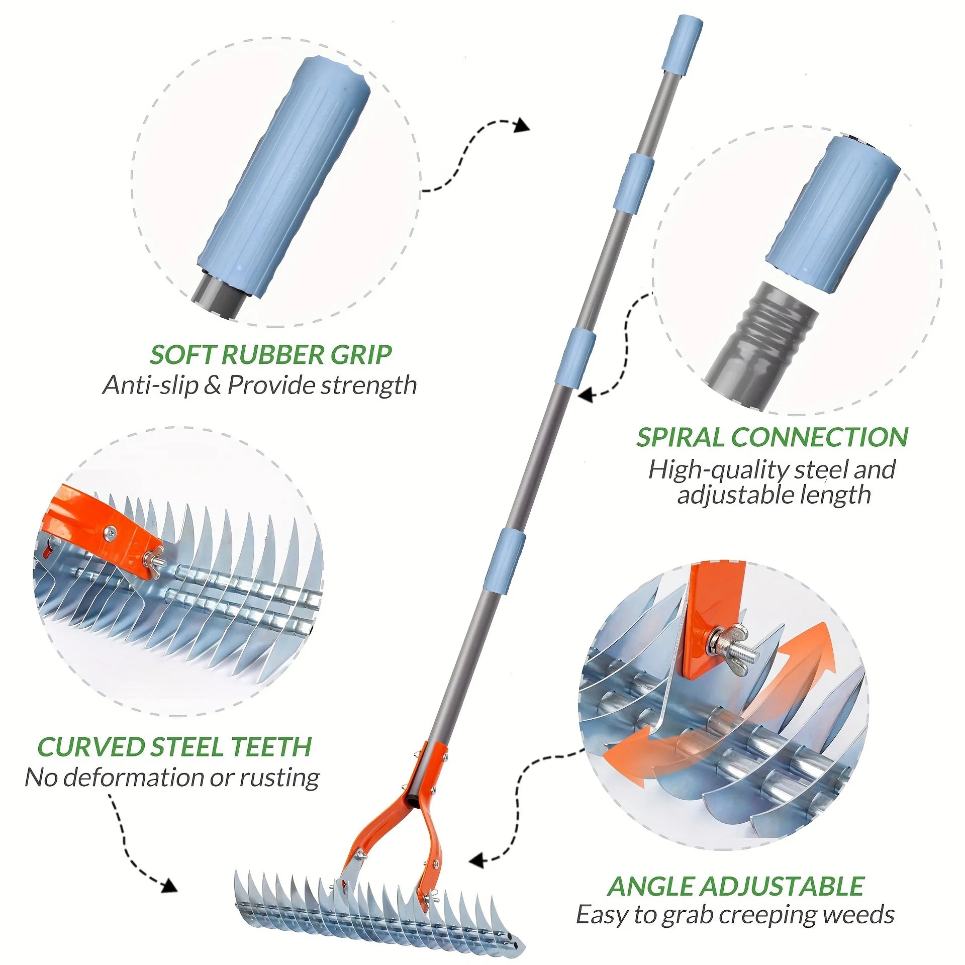 Versatile Grass Grooming Rake Lawn Thatching Rake Robust Dethatcher Rake for Cleaning Dead Grass, Yard Garden Durable Soil Rake