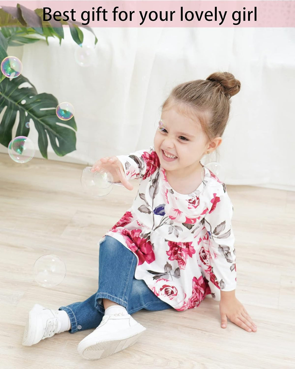 NZRVAWS 9-12 Months Toddler Girls Clothes Baby Outfit Floral Long Sleeve Shirt Tops Denim Ripped Jeans Long Pant Infant for Girls