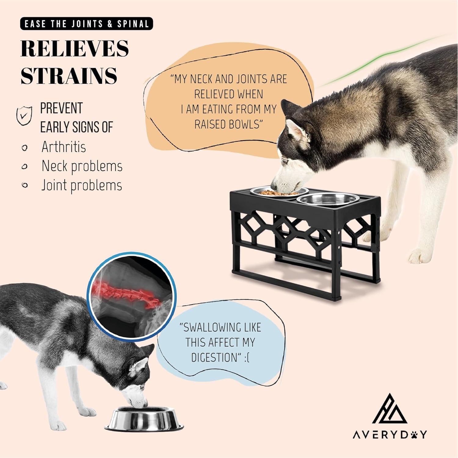 Elevate Your Pet's Dining Experience: AVERYDAY Adjustable Dog Bowls with Stainless Steel Bowls and Anti-Slip Base for Medium to Large Dogs