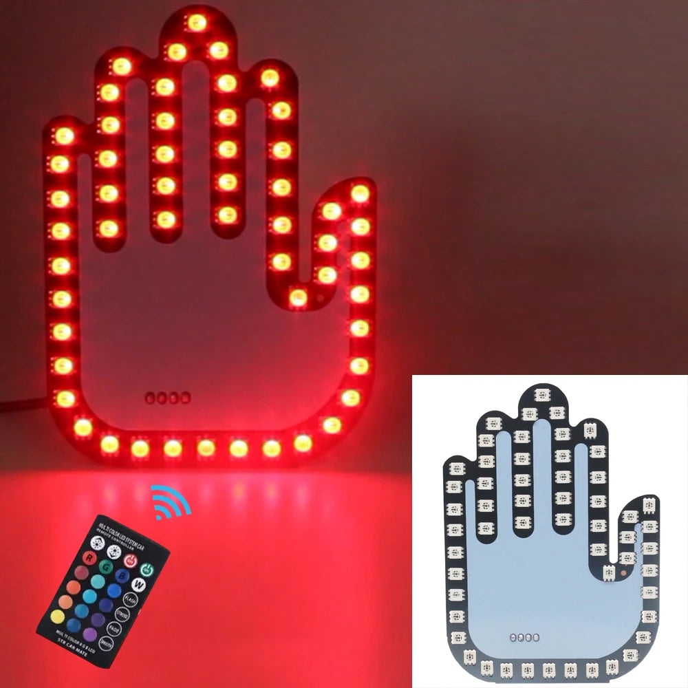 Colorful RGB LED Gesture Light for Vehicles - USB Hand Lamp with Middle Finger Design - Fun Car Accessories