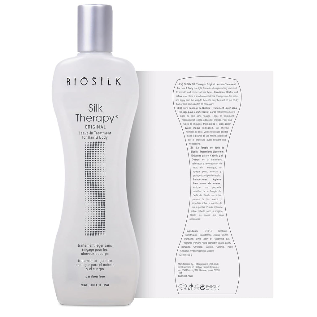 Biosilk Silk Therapy Leave-In Treatment - Reconstructs, Adds Shine, Smooths & Prevents Split Ends - Sulfate-Free, Paraben-Free, Cruelty-Free - 2.26 Oz