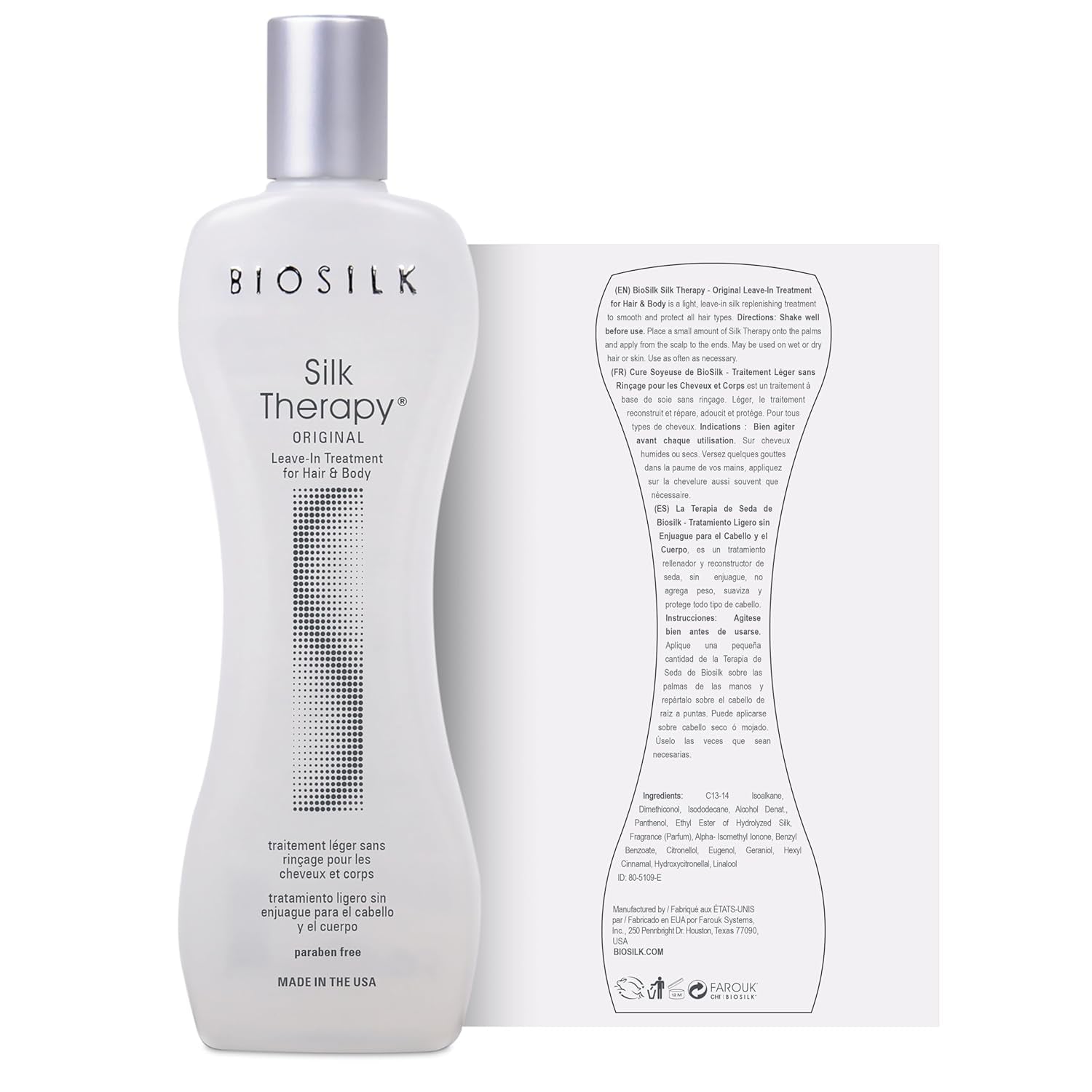 Biosilk Silk Therapy Leave-In Treatment - Reconstructs, Adds Shine, Smooths & Prevents Split Ends - Sulfate-Free, Paraben-Free, Cruelty-Free - 2.26 Oz