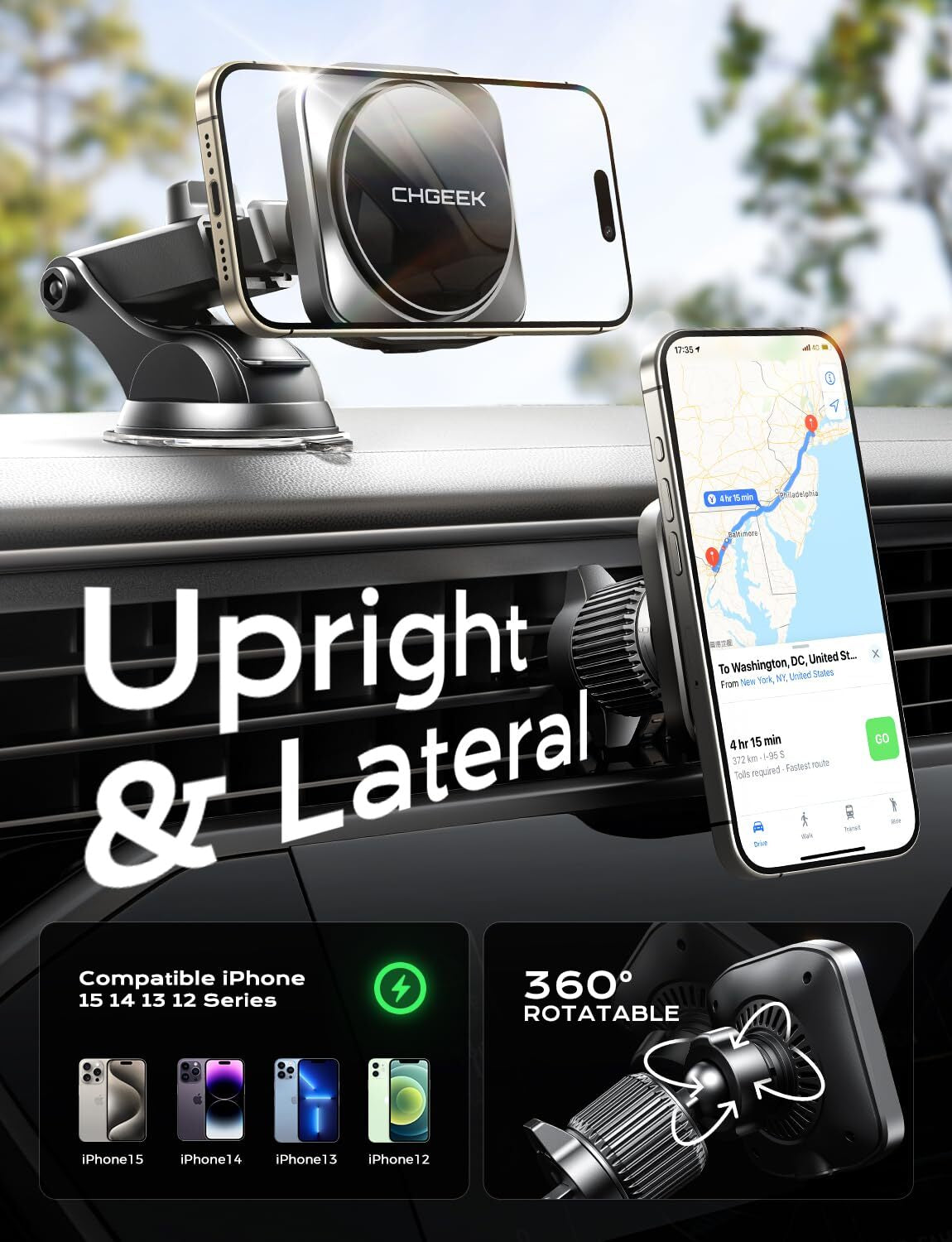 Magsafe Car Charger Mount with Cooling Fan 7.5W Fast Charging Compatible Iphone