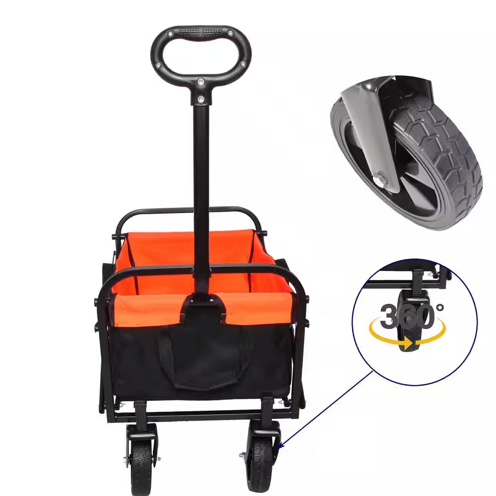 1.7 Cu. Ft. Folding Steel Garden Cart Collapsible Wagon with 360-Degree Wheels, Yellow