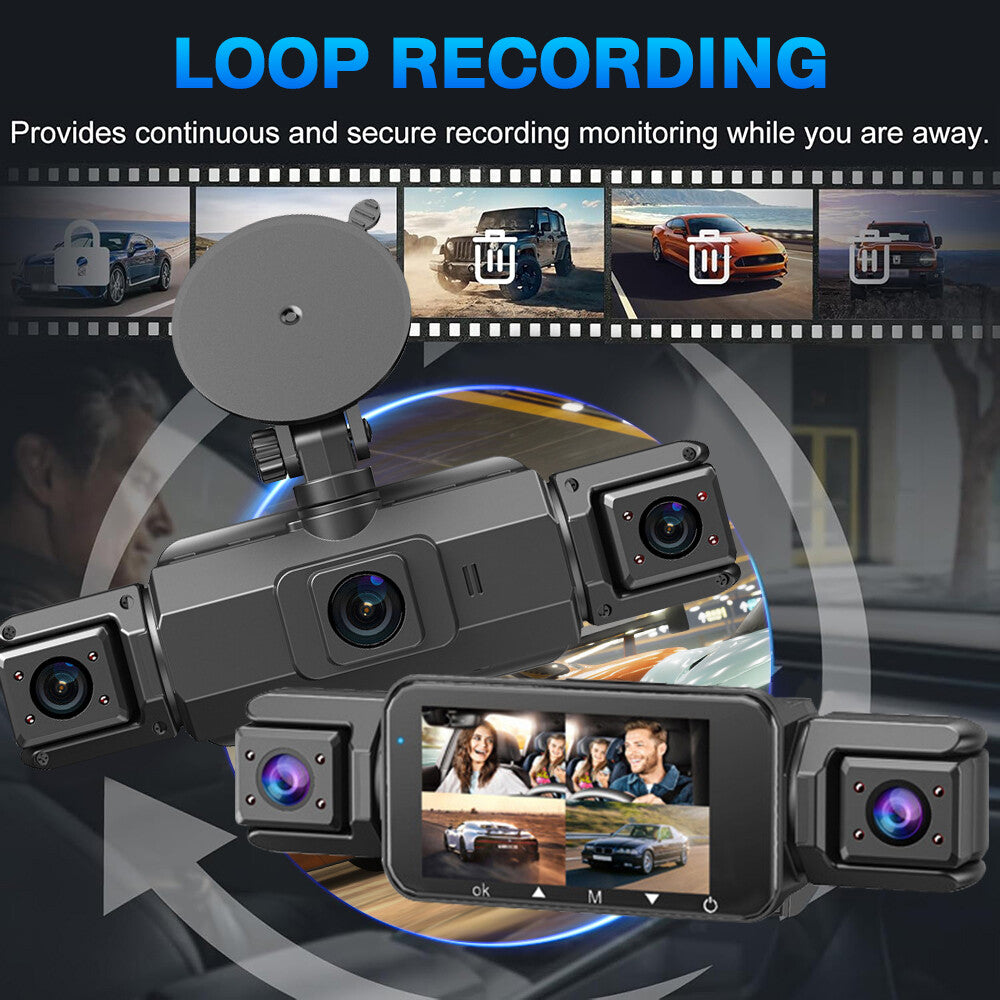 360 Degree View 4 Channel Dash Cam Front and Rear inside Left Right, Dash Camera
