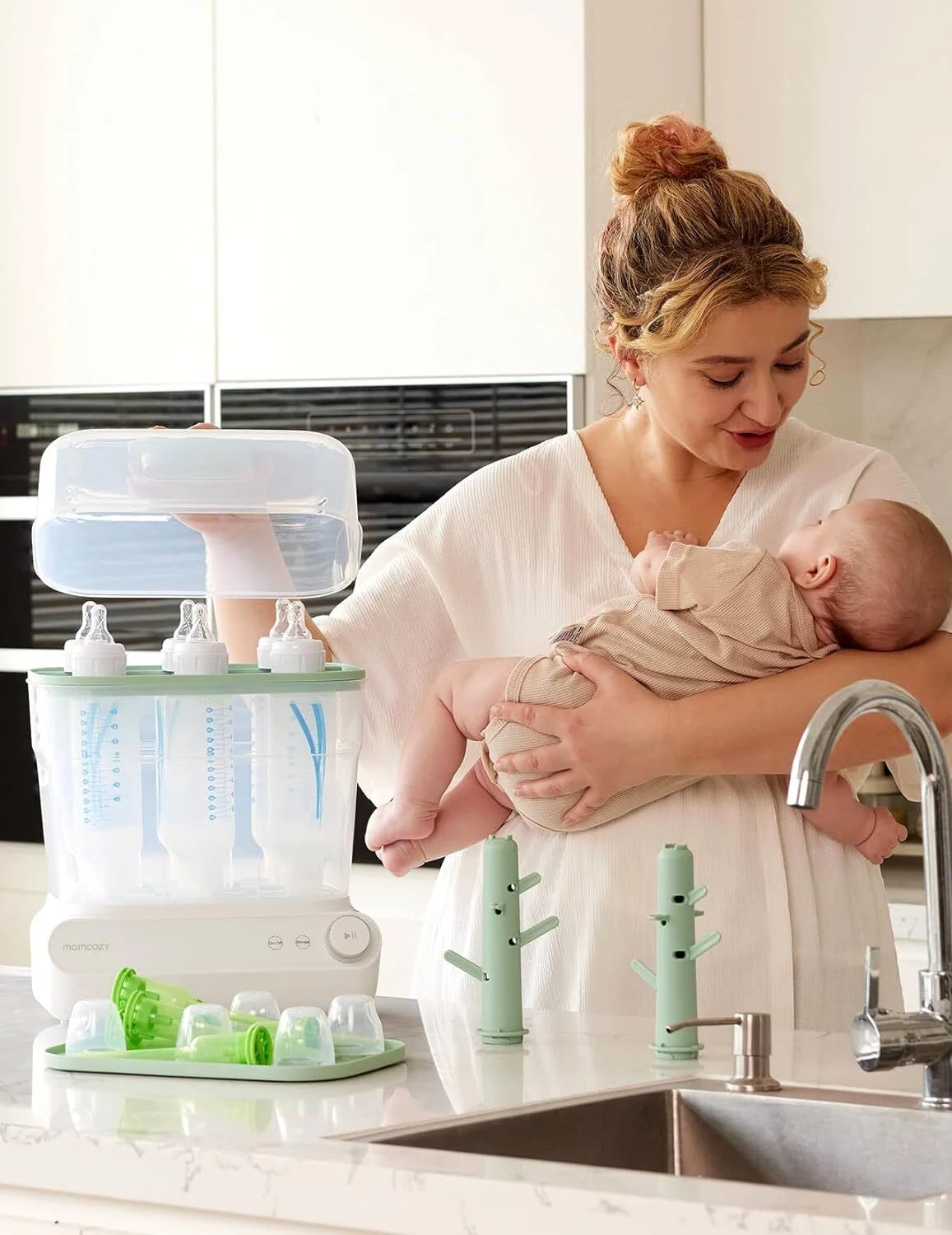 Momcozy 3 Layers Large Bottle Sterilizer and Dryer, Fast Sterilize and Dry